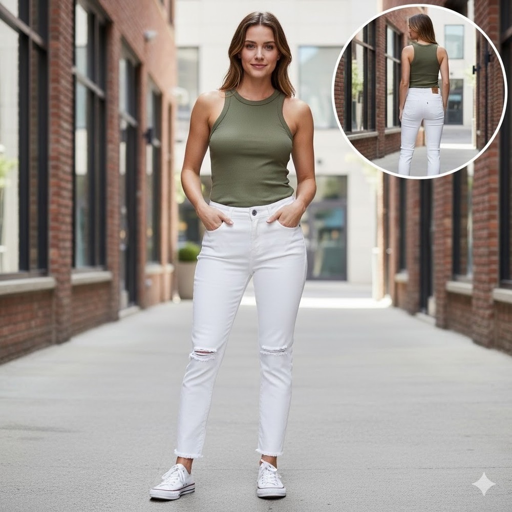 Levi's 721 High‎ Rise Skinny Ankle Jeans White Distressed Raw Hem Women's 33